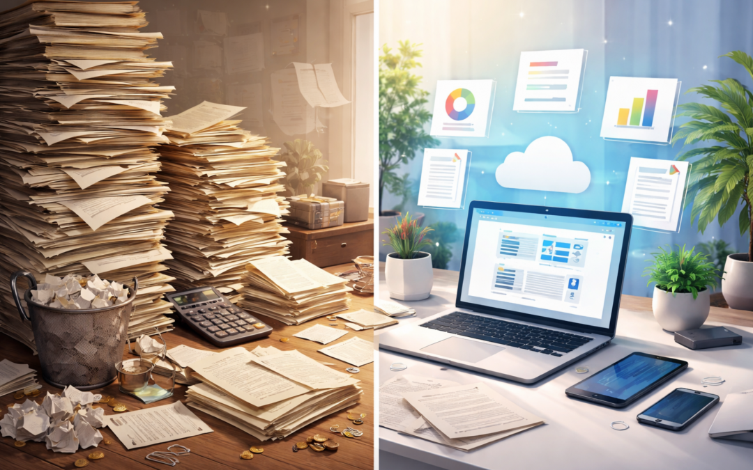 Paper-based office compared to digital document management system